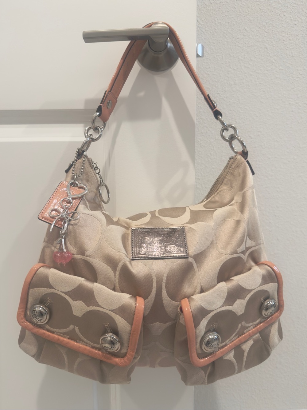 🧡 Coach Poppy Signature C Monogram Beige Hobo Hippie Crossbody/ Shoulder Bag - Picture 2 of 16